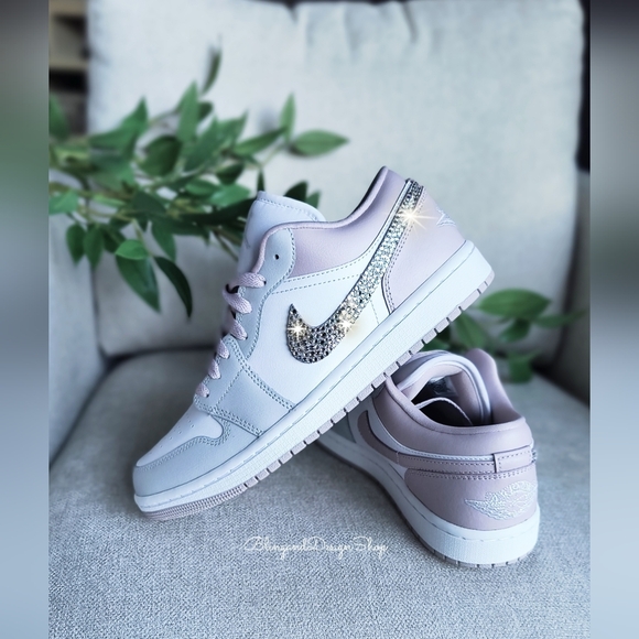 Women's Air Jordan 1 Low Customized Bling Sneakers Shoes Particle Rose Pink - Picture 3 of 9